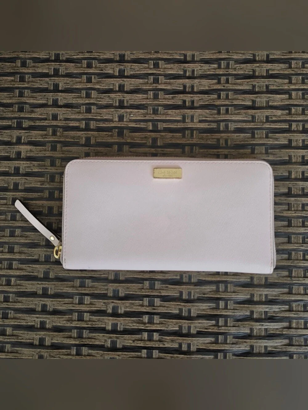 kate spade Pale Pink Zip-Around Leather Wallet with Gold Hardware